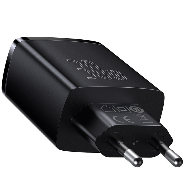 Baseus Compact Quick Charger 2xUSB USB-C PD QC 3.0 3A 30W Black wall charger
