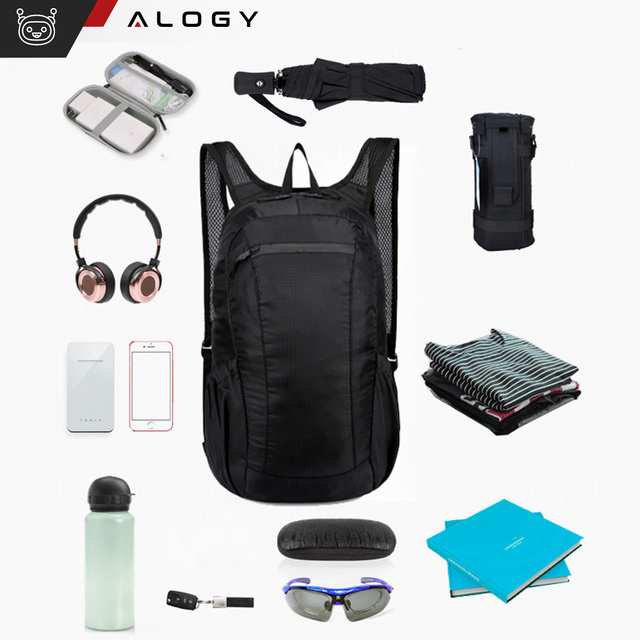 Backpack bag men's women's tourist climbing small 20l foldable lightweight school youth urban waterproof Alogy Black
