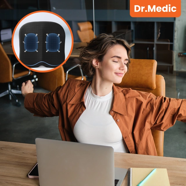DR.MEDIC ComfySeat™ Ergonomisches Bürositzkissen mit Steißbeinstütze für Auto- und Bürostühle, Schwarz