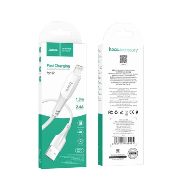 HOCO USB-A to Lightning Cable X70 1m White Nylon Braid 2.4A
