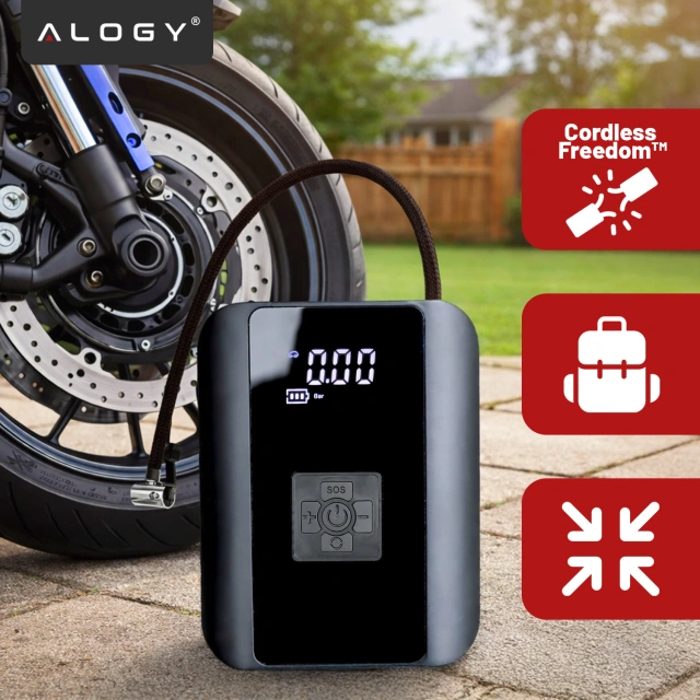 Electric Bicycle Pump for Bicycle Cordless Car Air Compressor Portable with Flashlight 150 PSI Alogy Black