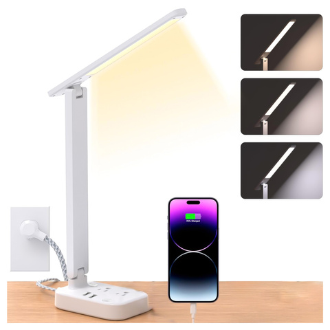 Alogy Desk Lamp 2 Power Sockets 2x USB White LED Charging Lamp with Phone Stand