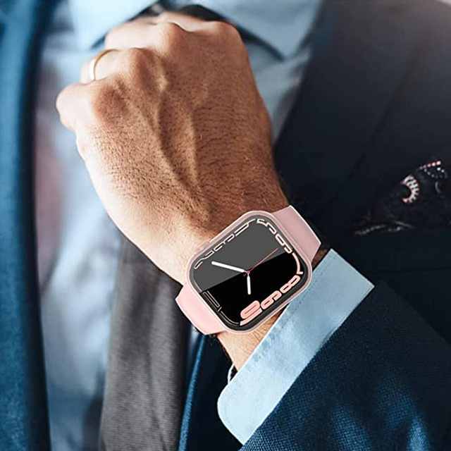 Alogy 2in1 Gehäuse Overlay Glas für Apple Watch 7 45mm Rosa
