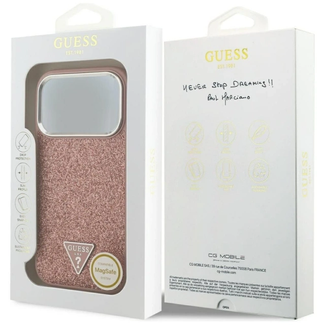 Etui Guess Glitter Triangle Logo MagSafe na iPhone 17 Pro - Różowe