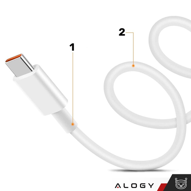USB - kábel USB-C typu C Alogy silný rýchly 67W 6A PD 1,5M drôt Biely