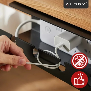 2-in-1 Under-Desk and Wall-Mounted Cable Organizer, 40 cm, with Adhesive Strip to Keep Your Desk Tidy, Alogy CableHold™ – Black