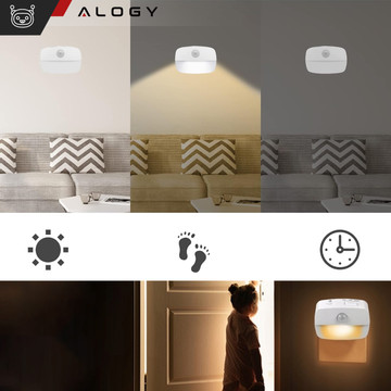 2x LED noční lampa s pohybovým čidlem do EU zásuvky, 3 barvy světla Alogy Night Light White