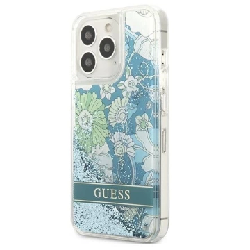 Guess GUHCP13LLFLSN iPhone 13 Pro / 13 6,1" zielony/zelené pevné puzdro Flower Liquid Glitter
