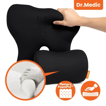 Poduszka Samochodowa 2w1 z Masażem i Podgrzewaniem – ergonomiczne wsparcie szyi, karku, pleców i odcinka lędźwiowego, elektryczny masażer z wibracjami dla kierowcy i pasażera – Dr.Medic RelaxTherapyHeat™