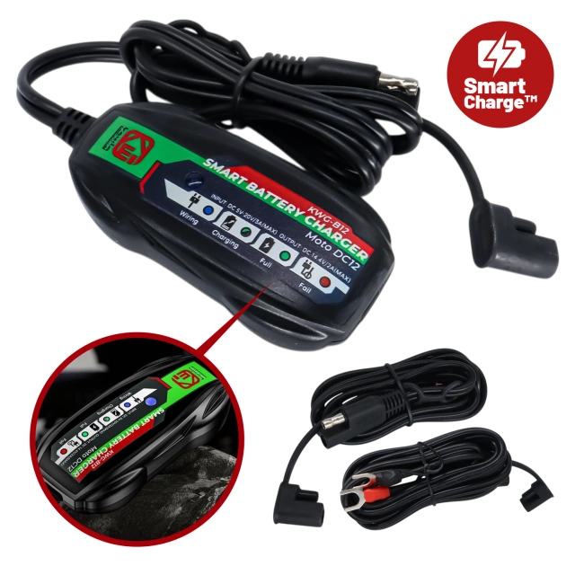 Ładowarka do Akumulatorów Motocyklowych Kewig B12 – Prostownik Mini z Podłączeniem do Akumulatora, USB-C z Gniazdka lub Powerbanku, Inteligentna z Zabezpieczeniami