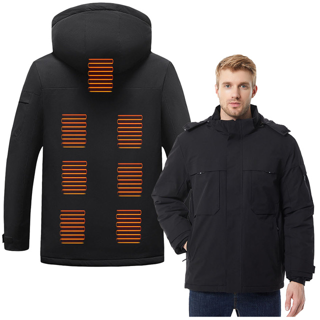 Vyhrievaná elektrická bunda Unisex veľkosť XL zimná s kapucňou HJ2 Mozos čierna