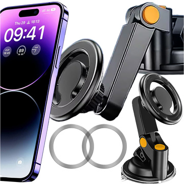 Magnetic car phone holder for car, car, window, cockpit, dashboard, phone, Mag Safe Alogy, Black