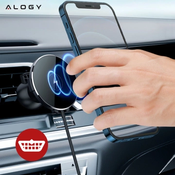 2-in-1 car holder with Alogy Airvent MagSafe QI Charger for MagSafe 15W inductive charger Black