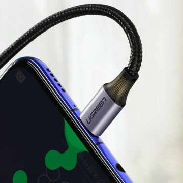 Uzelený uhlový kábel USB Typ C - USB Typ C Napájanie 60 W 20 V 3 A 2 m čierno-sivý kábel (US255 50125)