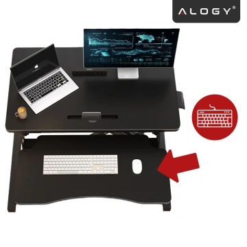 Standing desk with pneumatic lift 60×80 cm - height adjustment 11–51 cm, two-level, foldable, ideal for home office - Alogy LiftDesk™ Black