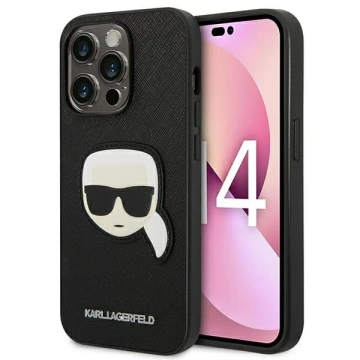 Ochranné pouzdro na telefon Karl Lagerfeld KLHCP14LSAPKHK pro Apple iPhone 14 Pro 6.1" černo/černé pevné pouzdro Saffiano Karl`s Head Patch