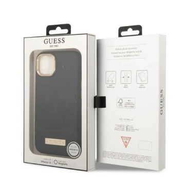 Etui Guess GUHMP13MSAPSTK do Apple iPhone 13 6,1" černý/černý pevný obal Pivoňka Logo Plate MagSafe