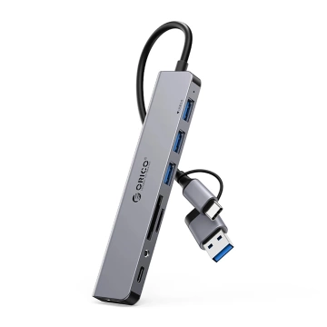 Hub USB Orico YSA8-U3 8w1 USB-C/A SD Audio Szary