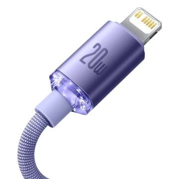 Baseus Crystal Shine Series kabel USB kabel pro rychlé nabíjení a přenos dat USB typu C - Lightning 20W 1,2m fialový (CAJY000205)