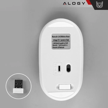 Alogy kabellose Maus, kleine ergonomische Maus für Laptop-PC, Bluetooth 2,4 GHz, leise, weiß
