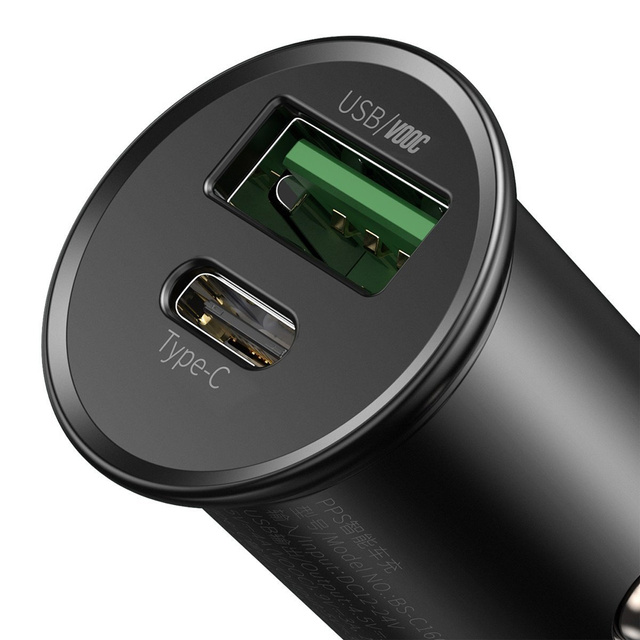Автомобільний зарядний пристрій Baseus Circular Metal USB USB-C PD QC4.0 5A 30W чорний