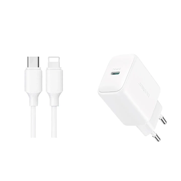 Joyroom USB-C PD 20W Netzwerkladegerät – Weißes USB-C/Lightning-Kabel 1 m