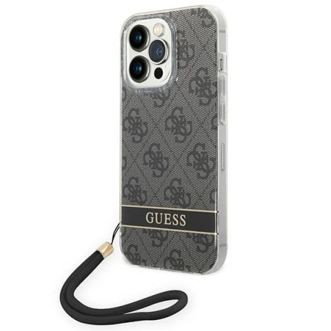 Etui Guess GUOHCP14LH4STK do Apple iPhone 14 Pro 6,1" černé/černé pevné pouzdro 4G Print Strap