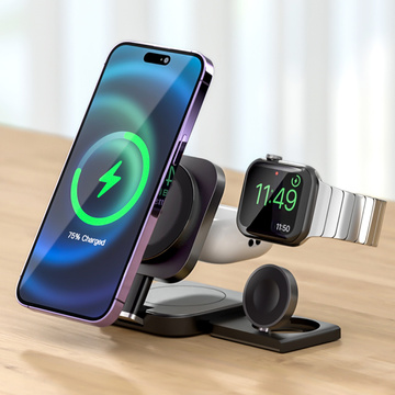Qi Mag Safe 15W індуктивний зарядний пристрій для iPhone Apple Watch AirPods wireless 3in1 Docking station black