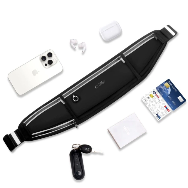 Taška cez pás Bežecký opasok, taška cez pás, puzdro na telefón, slúchadlá - čierna