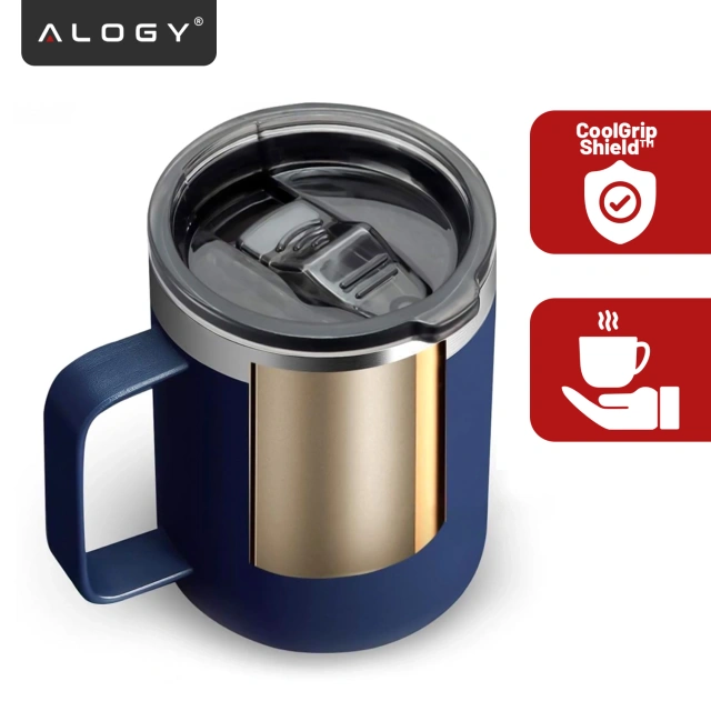 Thermal mug 420ml with handle lid for coffee tea steel cold and warm drinks Alogy navy blue