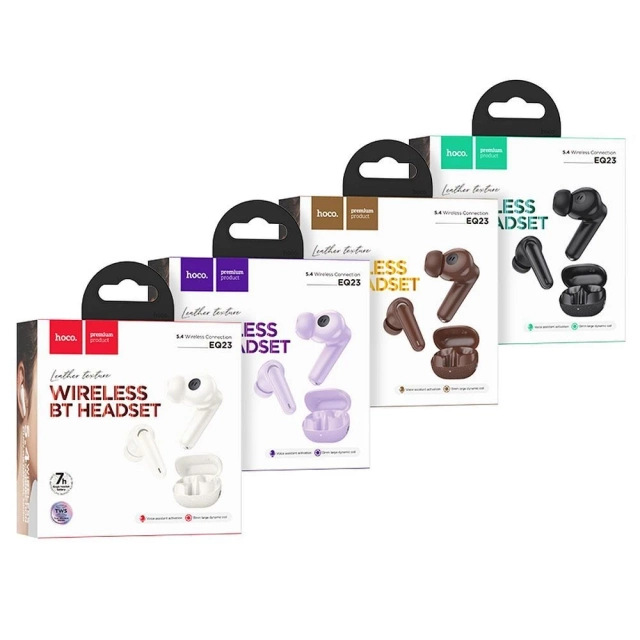 Bezdrôtové Bluetooth slúchadlá HOCO TWS EQ23, nabíjacie puzdro, hnedé