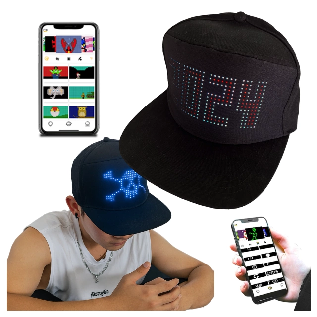 Šiltovka Alogy PixelCap™ LED s RGB LED osvetlením, Bluetooth Pixels, ovládanie mobilným telefónom, aplikácia Pixel, čierna