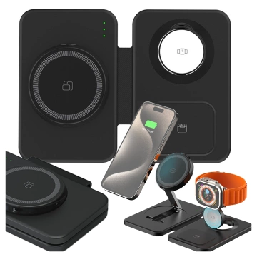Bezdrátová nabíječka Alogy MagCharge Foldable Pro 3 v 1 pro MagSafe, Apple iPhone, Watch, AirPods, černá