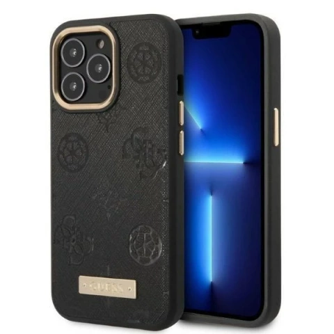 Etui Guess GUHMP13LSAPSTK do Apple iPhone 13 Pro / 13 6,1" černý/černý pevný obal Peony Logo Plate MagSafe