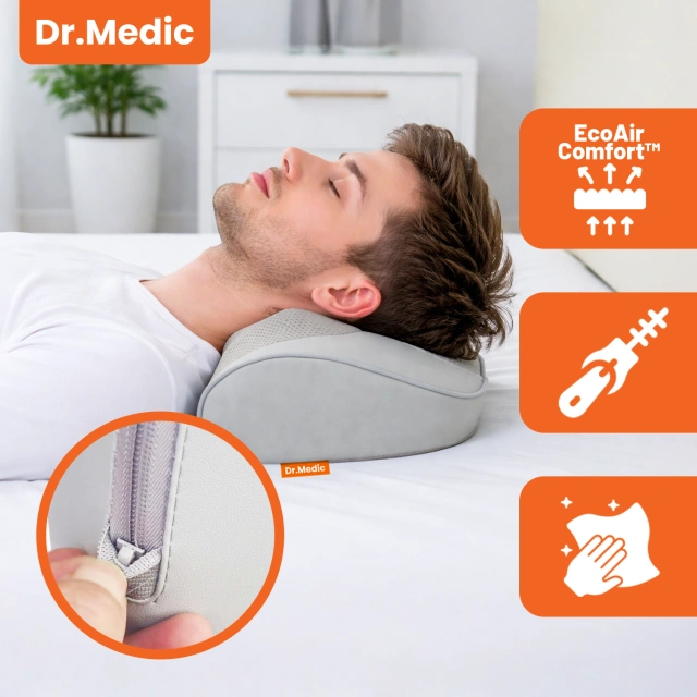Poduszka masująca elektryczna na szyję i kark – masażer z pilotem, funkcja grzania zagłówka, relaks i redukcja napięcia mięśni – Dr.Medic RelaxNeck™