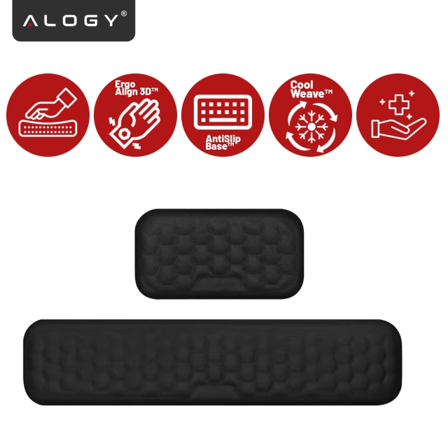 Alogy ErgoSupport™ Memory Foam Wrist Rest, Ergonomic Keyboard and Mouse Set, Anti-Slip and Breathable – Black