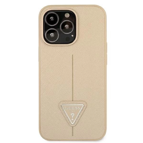 Guess GUHCP13LPSATLE iPhone 13 Pro / 13 6,1" beżowy/бежевий твердий чохол SaffianoTriangle Logo