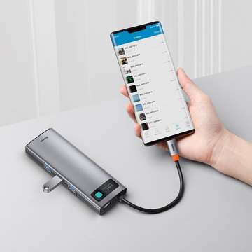 Hub 9w1 Baseus Metal Gleam Series, USB-C do 3x USB 3.0 HDMI USB-C PD Ethernet RJ45 microSD/SD VGA