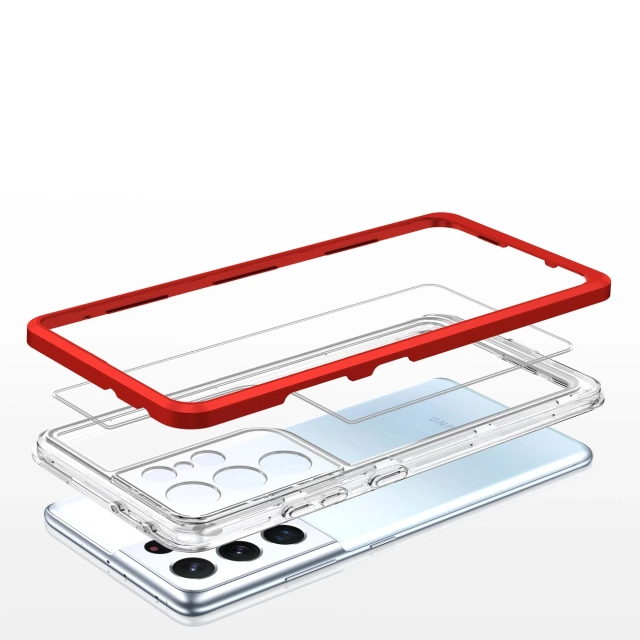 Průhledné pouzdro 3v1 pro Samsung Galaxy S22 Ultra Frame Gel Cover Red