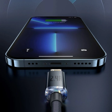 Kábel Baseus Crystal Shine Series USB kábel pre rýchle nabíjanie a prenos dát USB Typ A - Lightning 2.4A 2m čierny (CAJY000101)
