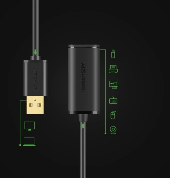 Aktivní prodlužovací kabel UGREEN USB 2.0 480 Mbps 5 m černý (US121 10319)