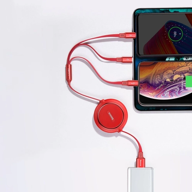 Baseus Golden Loop 3in1 ausziehbares Kabel USB - Micro USB / Lightning / USB-C 3.5A 35cm - 120cm schwarz (CAMLT-JH01)