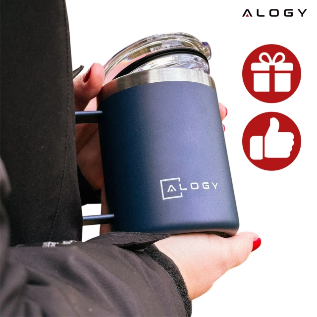 Thermal mug 420ml with handle lid for coffee tea steel cold and warm drinks Alogy navy blue