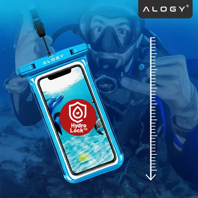Alogy HydroShield™ Universal IPX8 wasserdichte Hülle für Smartphones bis 6,5 Zoll – Wasserdichter Schutz für Strand, Pool und Kajak, Touchscreen-Bedienung und Tragegurt – Blau