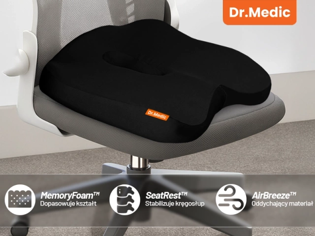 Ergonomický kancelářský polštář DR.MEDIC SeatRest™ na autosedačku, opora kostrče, na kancelářskou židli, autosedačku