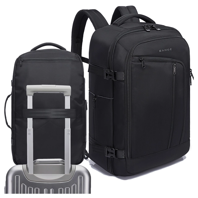 Bange wasserdichter Rucksack für 15,6-Zoll-Laptop, Stadtreisender, 45 x 30 x 16 cm, für Arbeit, Flugzeug, Herren, Damen, mit USB-Anschluss Schwarz