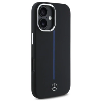 Чохол Mercedes для iPhone 16 6.1" Black MagSafe Hardcase Silicone Blue Stripe
