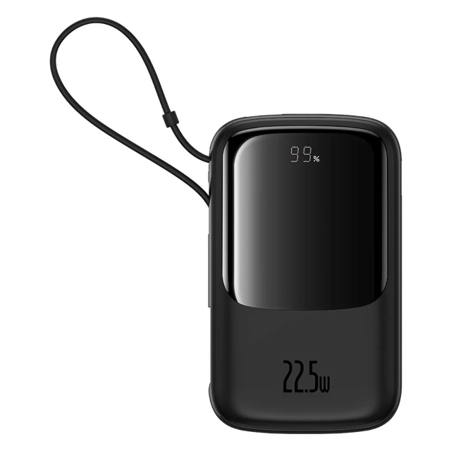 Powerbanka Baseus Qpow Pro 10000mAh 22,5W s vestavěným USB-C kabelem a displejem - černá
