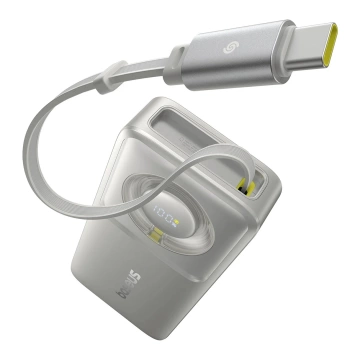 Powerbanka Baseus Free2Pull 10000mAh 30W s portem USB-C a zatahovacím kabelem USB-C - šedá