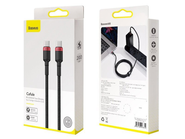 Kábel 2m Baseus Cafule USB-C Quick Charge 3.0 PD 2.0 100W 5A Czerwony